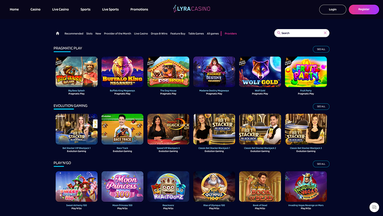 Développeurs du jeu de casino Lyra pour ordinateur