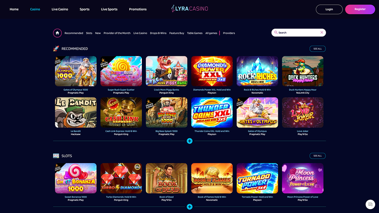 Jeux de casino Lyra sur ordinateur