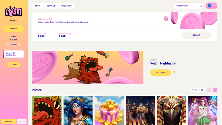 Page d'accueil du casino Lysti pour ordinateur