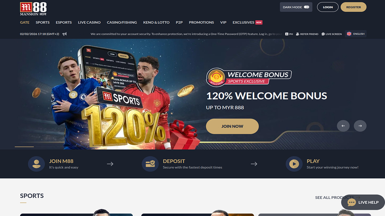 Page d'accueil du casino M88 ordinateur de bureau