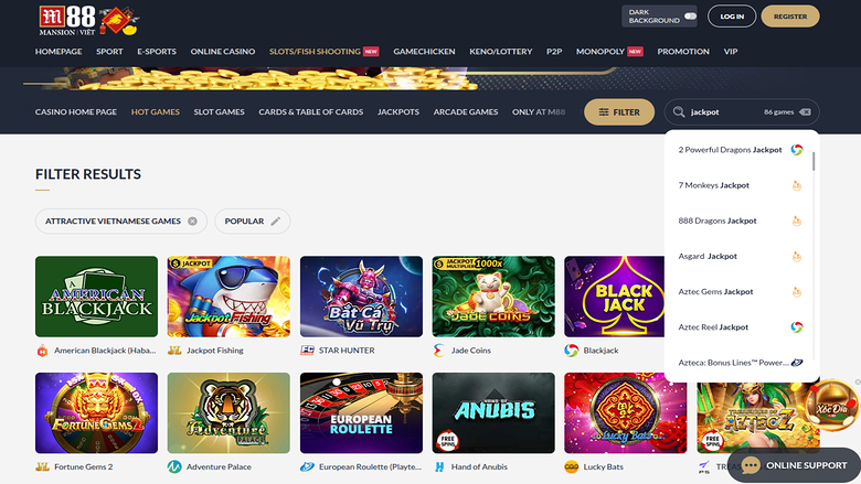 Jackpot de bureau du casino M88