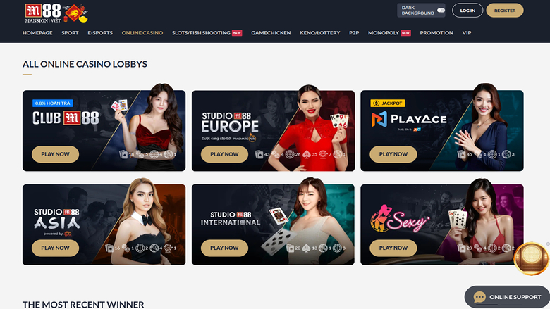 M88 Casino sur ordinateur avec croupier en direct