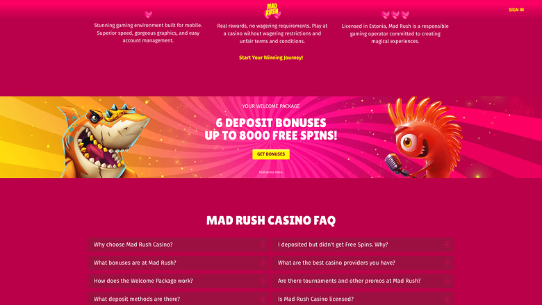 Акции для настольных компьютеров в казино Mad Rush