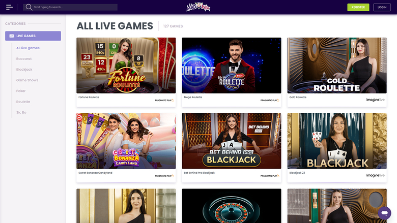 Madnix Casino sur ordinateur avec croupier en direct