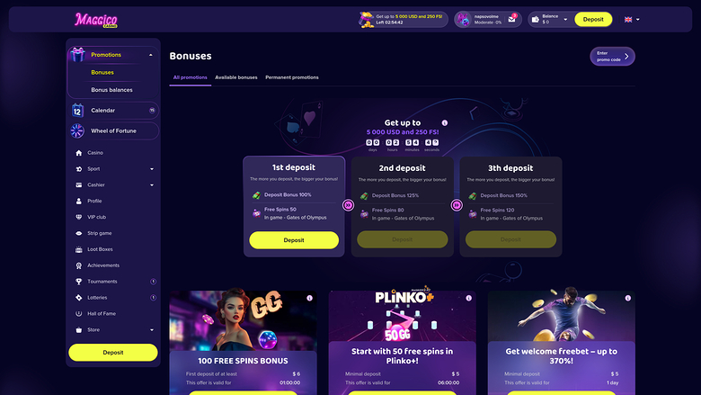 Promociones de escritorio de Magic Casino