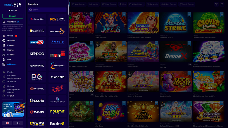 Magic365 Casino Game Developers Desktop