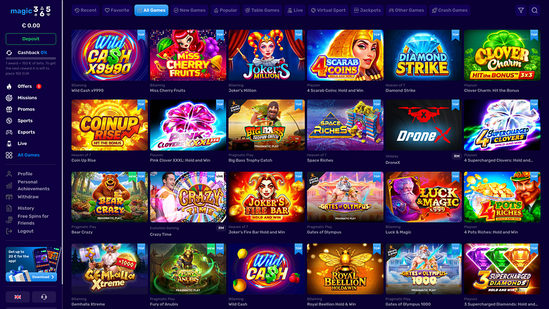 Magic365 Casino Games Desktop