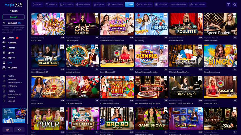Magic365 Casino Live Dealer Desktop