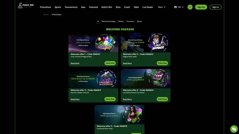 MagicWin Casino Desktop-Aktionen