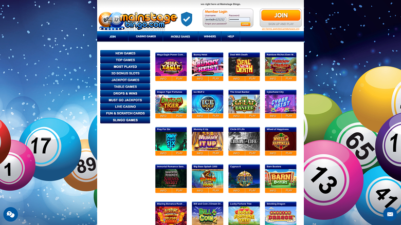 Jeux de bingo Mainstage sur ordinateur