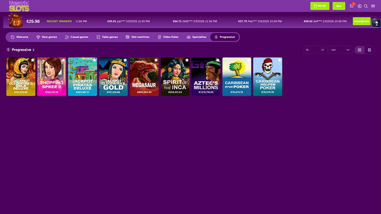 Jackpot du casino Majestic Slots sur ordinateur