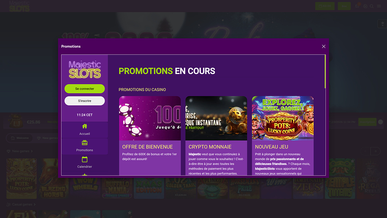 Promotions pour ordinateur de bureau du casino Majestic Slots
