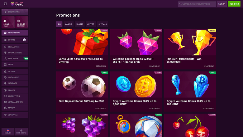 Promociones de escritorio del Casino Malina