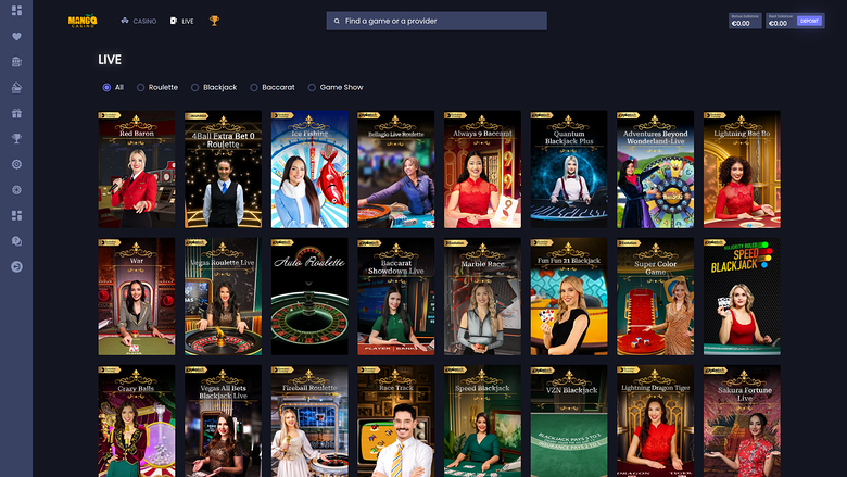 Mango Casino Desktop Croupier dal vivo