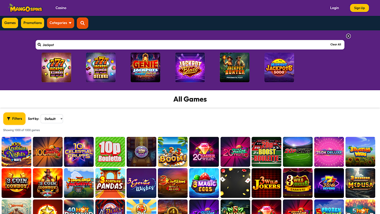 Jackpot du casino Mango Spins sur ordinateur