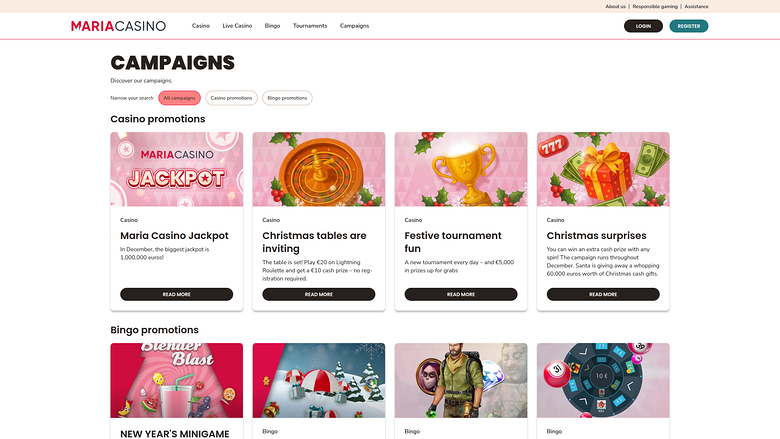 Promotions sur ordinateur de bureau du casino Maria