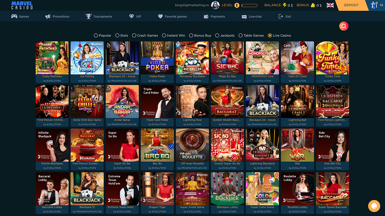 Marvel Casino Desktop с живыми дилерами