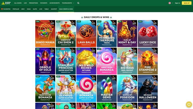 Mason Slots Casino Desktop Drops and Wins