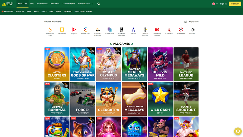 Mason Slots Casino Desktop-Spiele