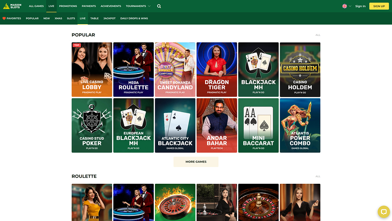 Mason Slots Casino Desktop Live-Dealer