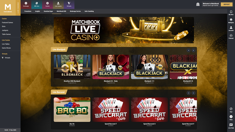 Matchbook Casino sur ordinateur avec croupier en direct
