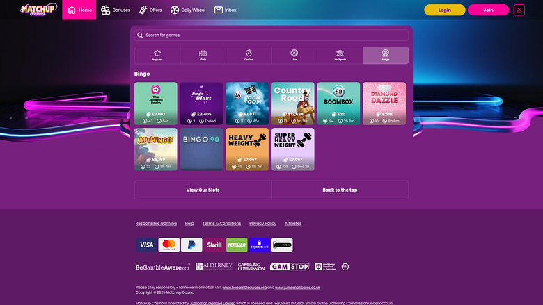 Bingo de escritorio de Matchup Casino