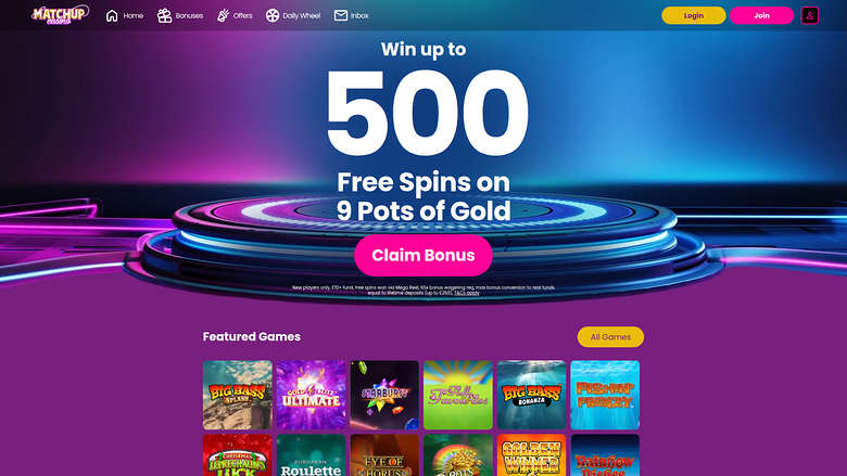 Página de inicio de Matchup Casino para escritorio