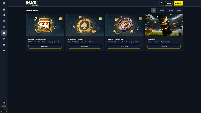 Акции MaxCasino настольная версия