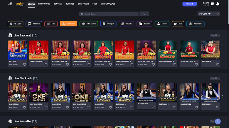 mBit Casino Desktop Live dealer