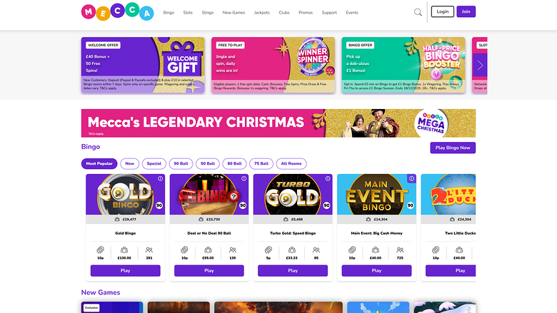 Mecca Bingo Casino Desktop Homepage