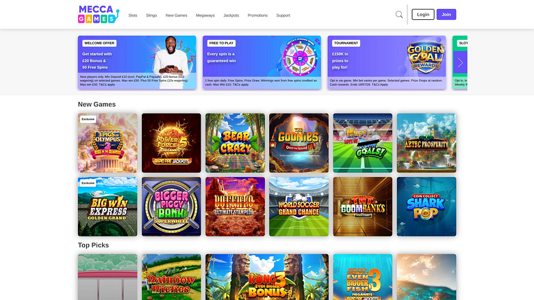 Página principal del casino Mecca Games