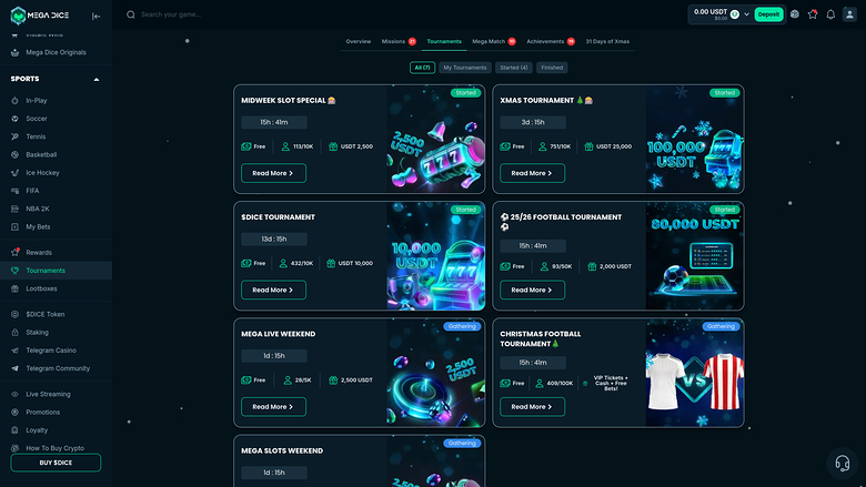 Tournois de casino Mega Dice sur ordinateur