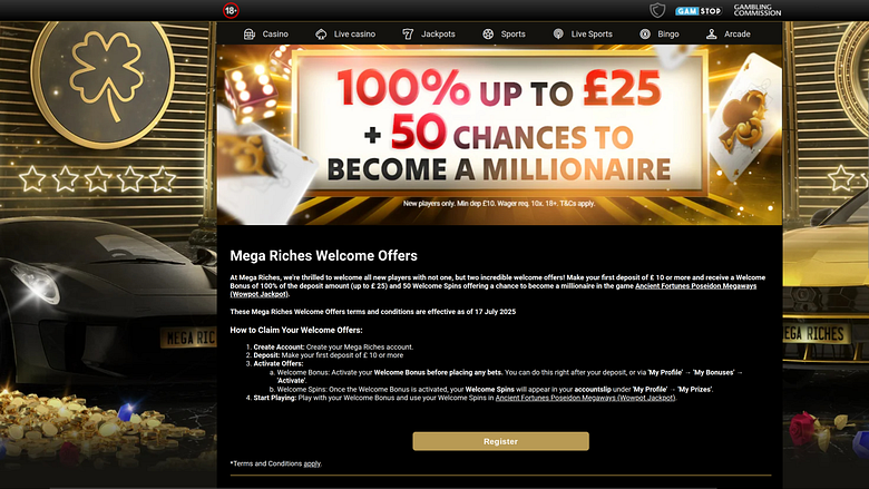 Promociones de Mega Riches Casino para ordenador