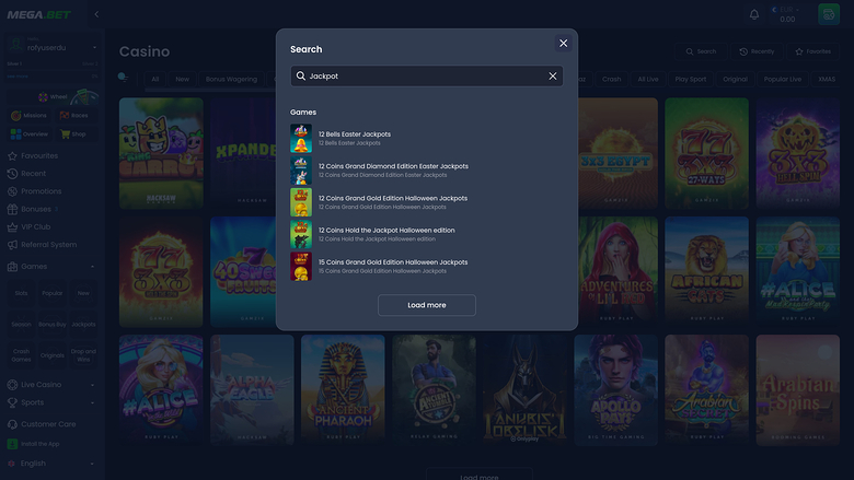 Jackpot de casino Mega.Bet sur ordinateur