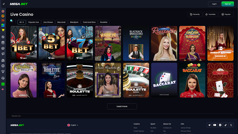 Mega.bet Casino sur ordinateur avec croupier en direct