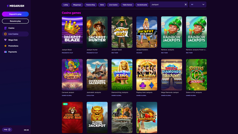 Jackpot du casino MegaRush sur ordinateur