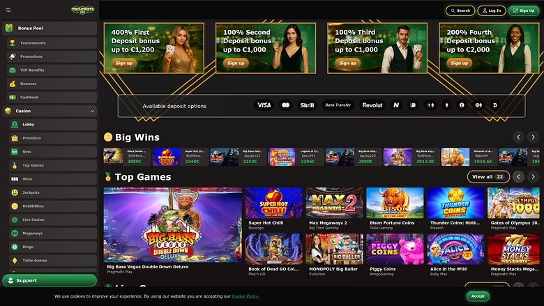 Pagina iniziale desktop del casinò Megawaysvip