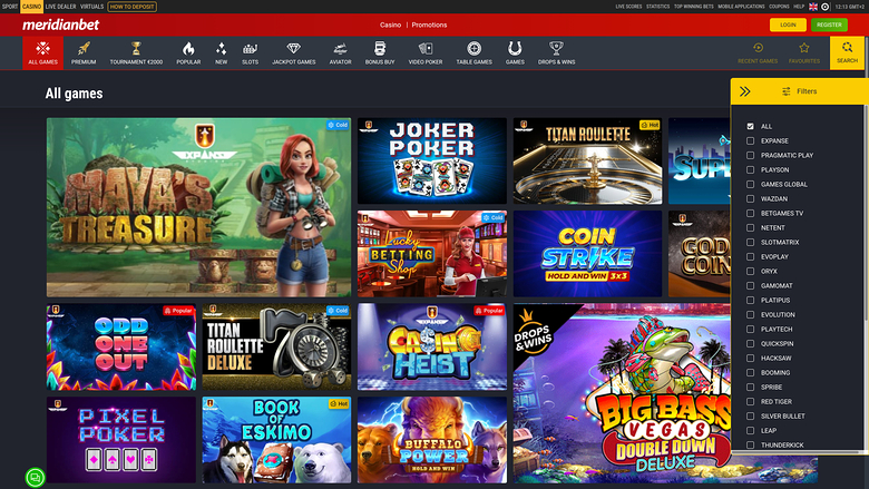 Développeurs de jeux de casino Meridian Bet pour ordinateur