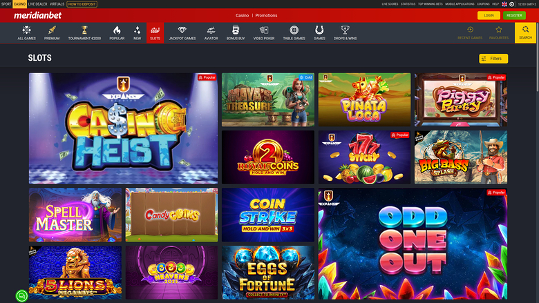 Jeux de casino Meridian Bet sur ordinateur