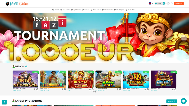 Page d'accueil du casino Merlin (ordinateur)