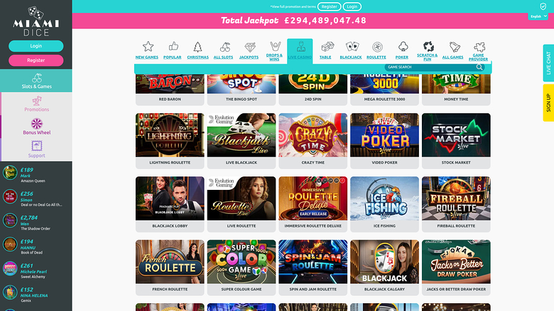 Miami Dice Casino Desktop Live Dealer