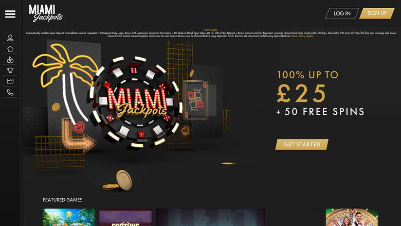 Pagina iniziale desktop del Miami Jackpots Casino