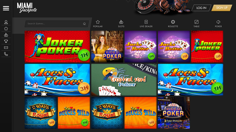 Video poker desktop del casinò Miami Jackpots