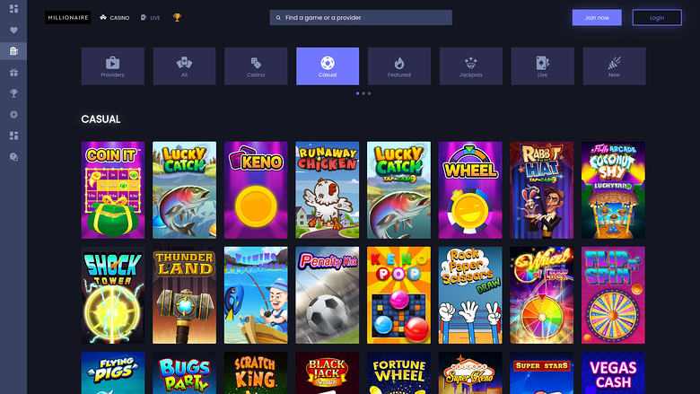 Juegos casuales de escritorio de Millionaire Casino