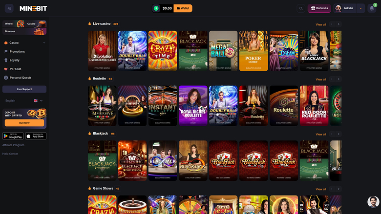 Minebit Casino Croupier en direct Bureau