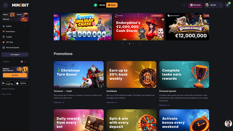 Promotions Minebit Casino sur ordinateur