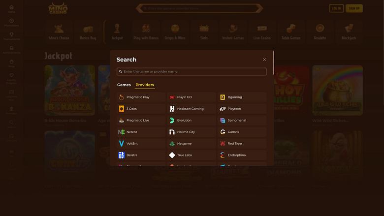 Página de desarrolladores de juegos de Mino Casino