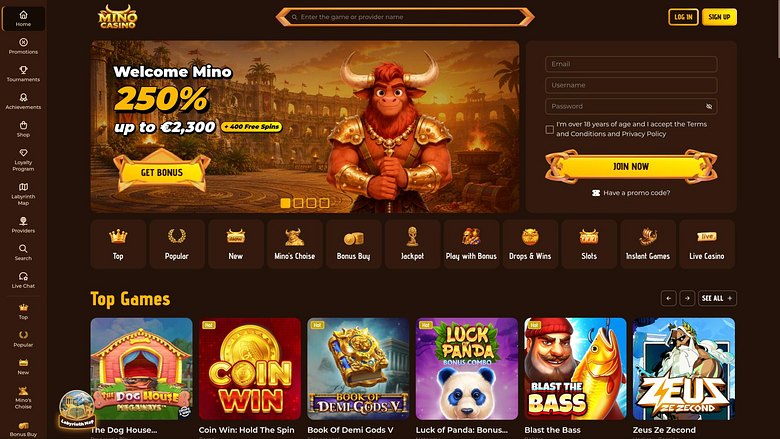 Página principal del Casino Mino
