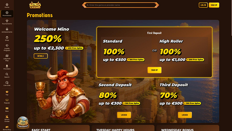 Página de promociones de Mino Casino