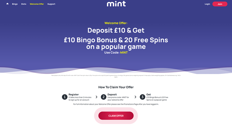 Mint Bingo Casino Desktop-Aktionen